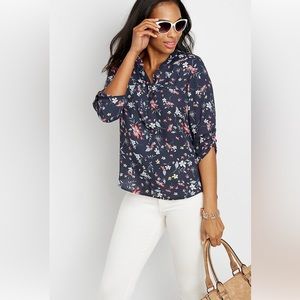 tropic floral v-neck blouse - size Large